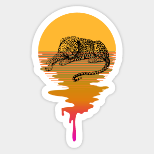 Retro Leopard On A 80's Sun Background Sticker